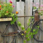 Decora la cerca fijándole una bicicleta vieja ... y planta flores en la bicicleta.