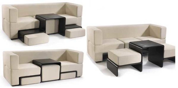 Y un sofá, una mesa y otomanas .... Muebles modulares