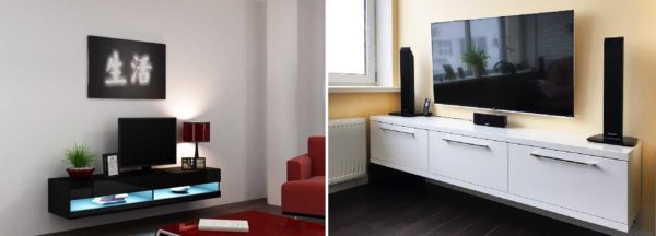 Mueble TV sin patas. Relevante para interiores lacónicos modernos