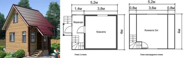 Mala ladanjska kuća 5 * 4 za dvije dnevne sobe s potkrovljem