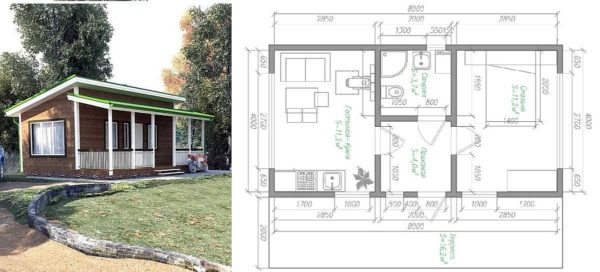 Plano de casa de campo 4 * 8 con terraza adjunta