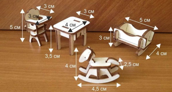 Dimensiones aproximadas de muebles para muñecas infantiles.