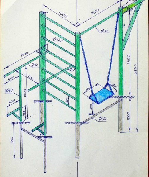 Horisontal bar for gaten: tegning med dimensjoner