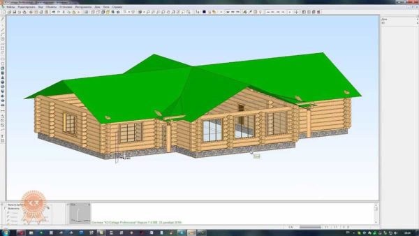 Selv et så stort hus laget av tømmerstokker kan enkelt beregnes av programmet for utforming av trehus.