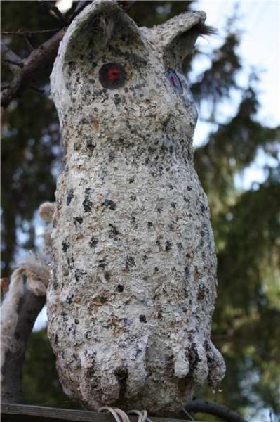 Para que el plumaje de un búho parezca real, se agregó aserrín a la solución.