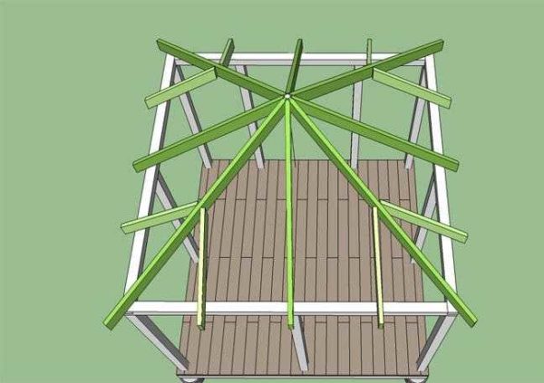 Schema del sistema di travi del tetto a padiglione per il gazebo