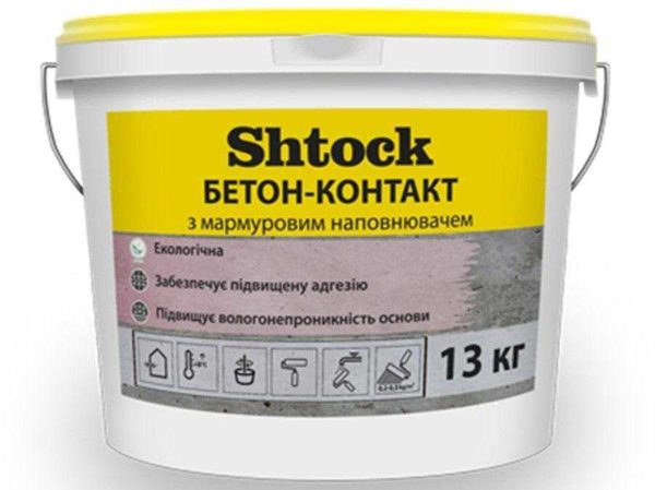 Otra composición alemana Shtock (Stock) se distingue por el relleno: astillas de mármol y altas propiedades repelentes al agua.