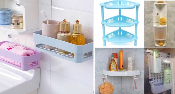 Gli scaffali del bagno in plastica possono essere di diverse forme e metodi di installazione