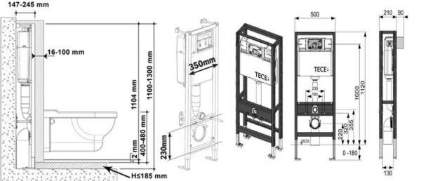 Dubina ugradnje WC školjke - ne više od 250 mm